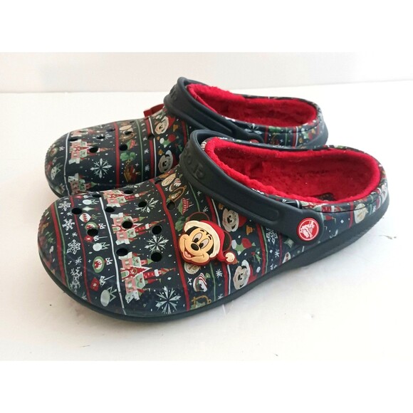 Disney Parks X Crocs Christmas Mickey 2020 Blue Holiday Print Red Lining Sz W 8 - Picture 7 of 12